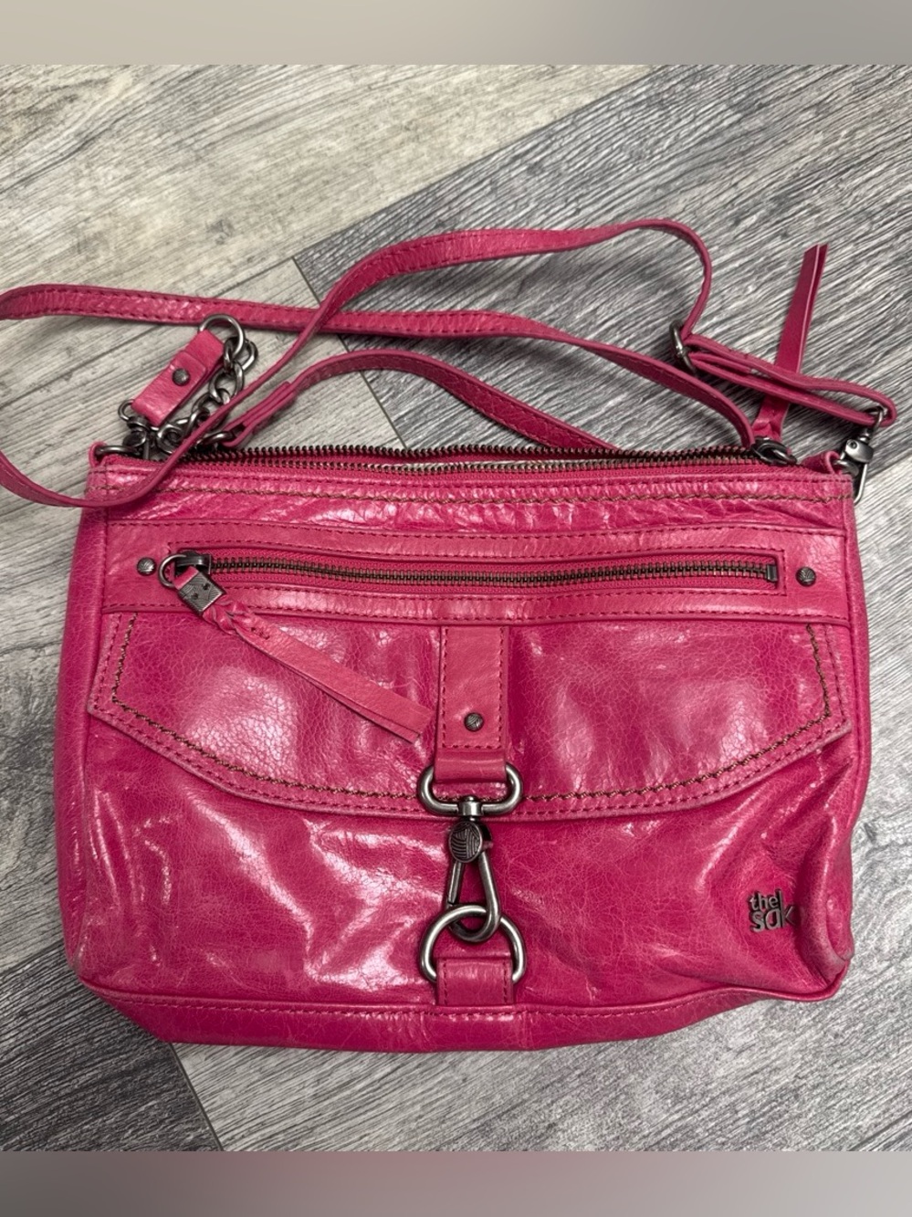 The Sak Pink Leather Crossbody with Front Pocket